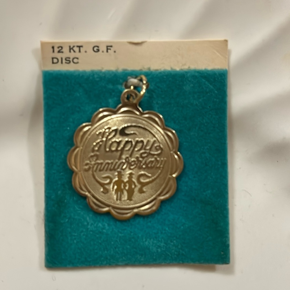 Vintage 12 kt gold filled Charm Pendant “Happy Anniversary”